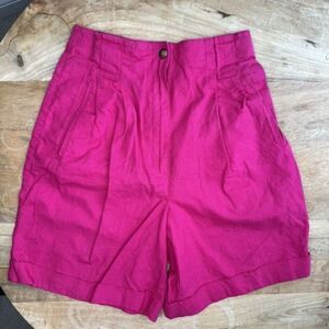 Vintage Rafaella Hot Pink High Waisted Pleated Mom Shorts Size 6 Linen Bermuda